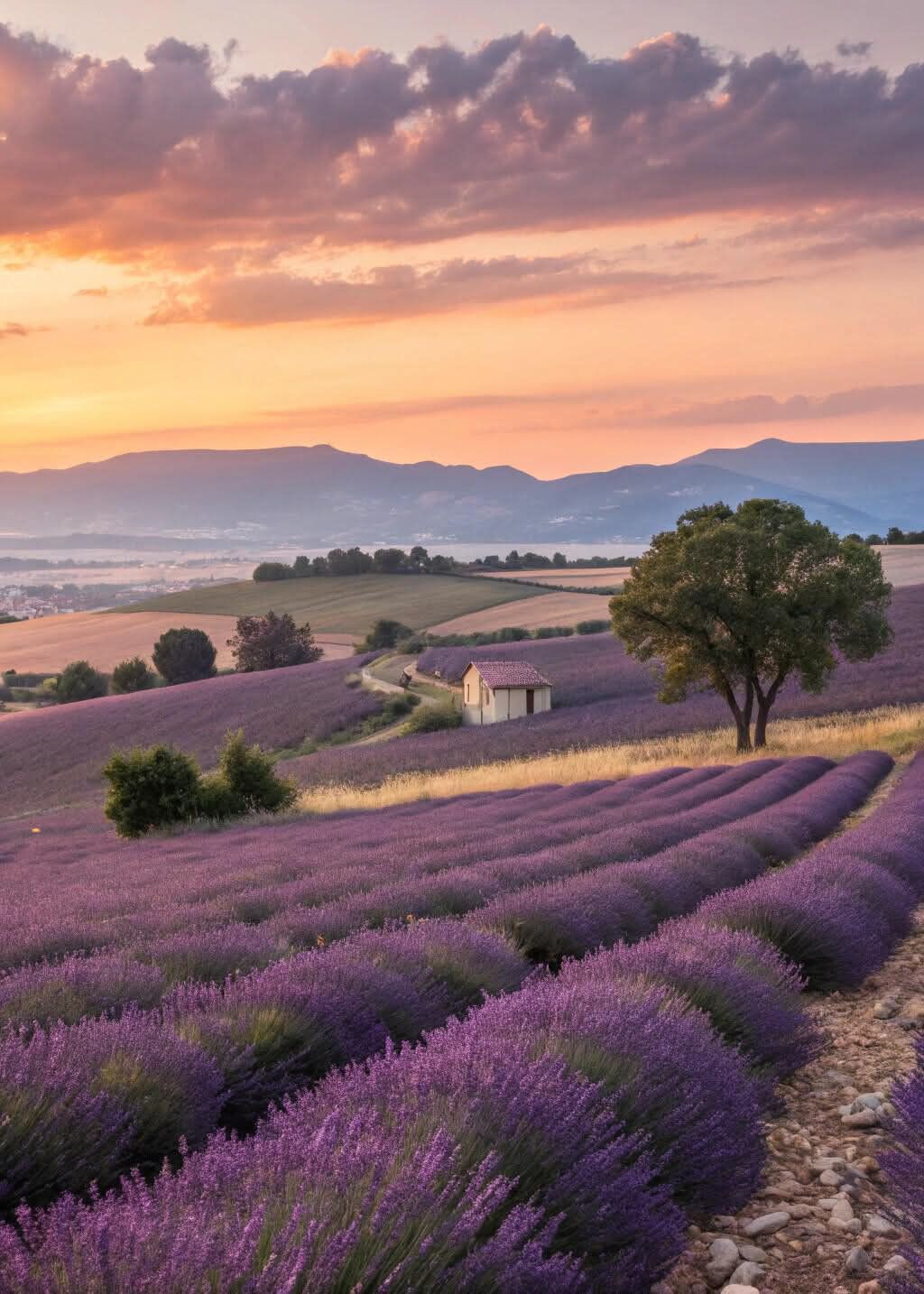 Route de lavande en Provence au lever du soleil